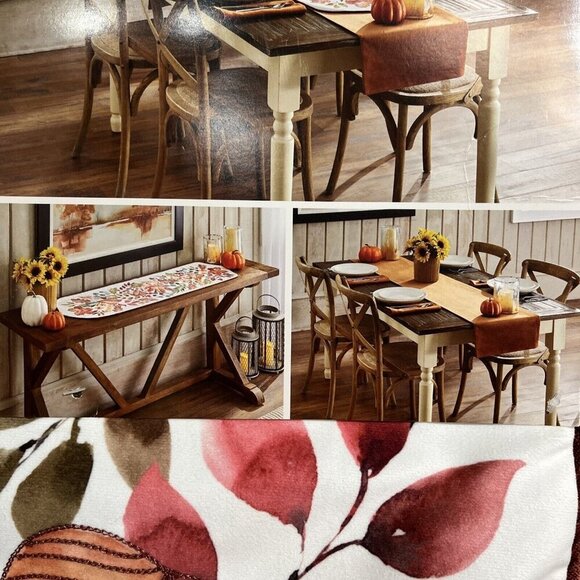 Rachel Ashwell Farmhouse Table Runners Set Of 2 Fall Orange Textured Harvest - Picture 6 of 8